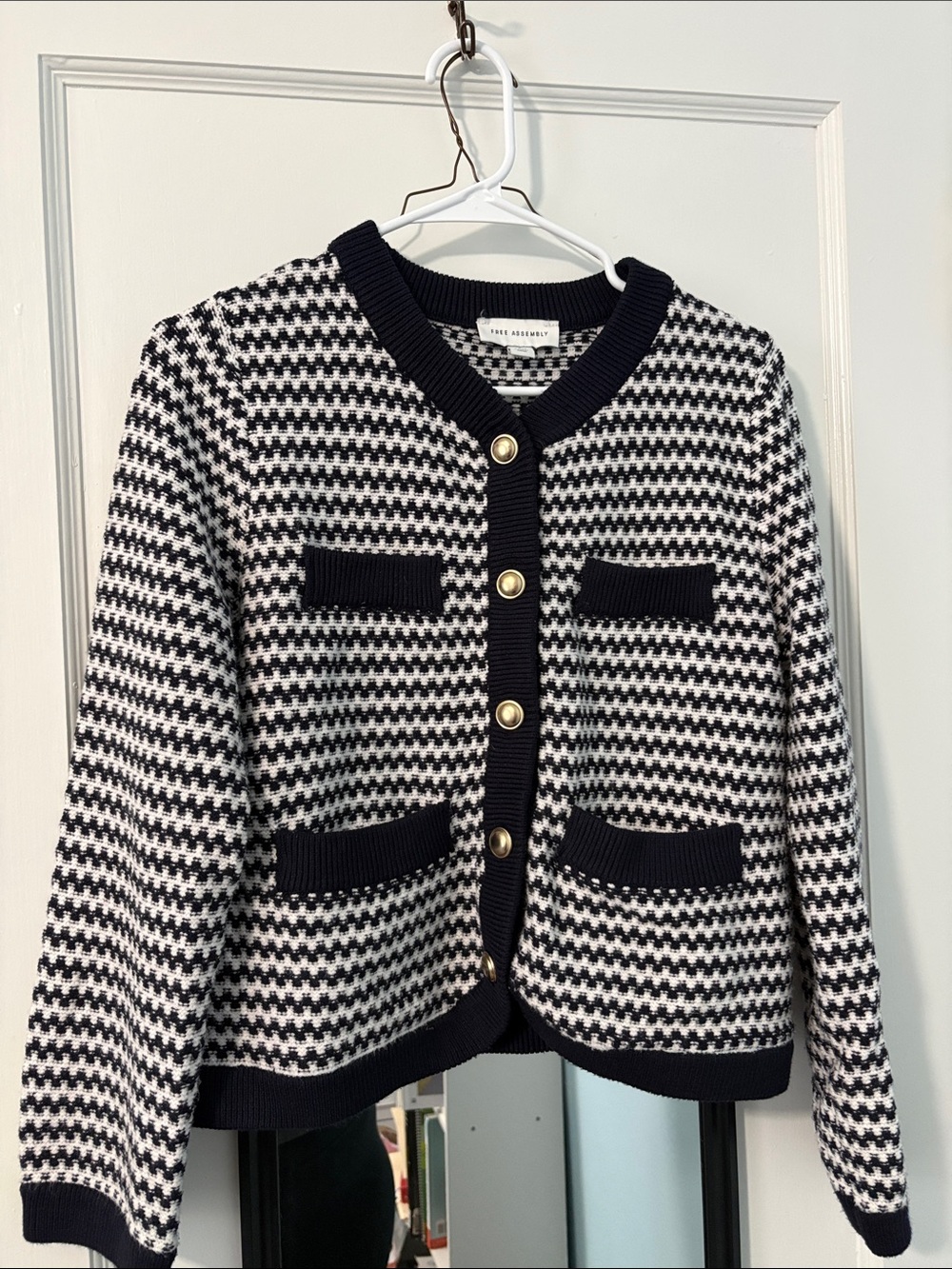 Navy & White Knit Button-Front Women's Cardigan Sweater